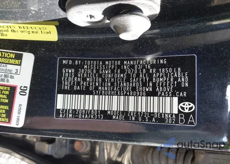 2016 Toyota Corolla Le Plus из США, поврежденный, VIN 5YFBURHEXGP480906